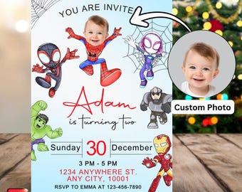 Personalized Face Spidey and friends Invitation card, Custom Spidey Party Invite, Miles Morales Ghost Spider (Digital Download)