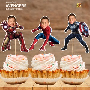 Adornos personalizados para cupcakes con caras de superhéroes, adornos inspirados en caras de superhéroes, adornos personalizados para cupcakes de superhéroes, archivo digital