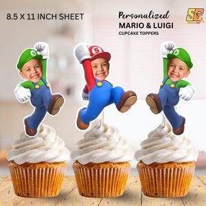 Super Mario & Luigi personalisierte Gesicht Cupcake Toppers (Digitale Datei)