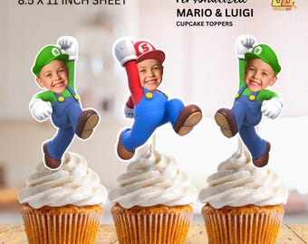 Super Mario & Luigi Personalized Face Cupcake Toppers (Digital File)