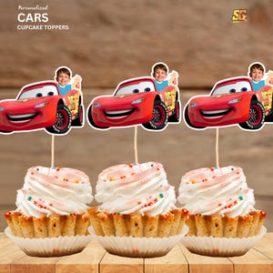 Lightning McQueen Personalized face cupcake toppers, Lightning McQueen Face Cupcake Toppers, Custom  Cupcake Toppers, Digital File