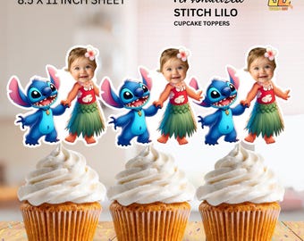 Adornos o pegatinas para cupcakes personalizados de Stitch y Lilo (archivo digital)