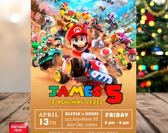 Editable Mario Birthday Invitation, Super Mario Bros. (Digital Download)