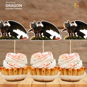 Train your Dragon Personalized face cupcake toppers, Toothless Dragon Face Cupcake Toppers, Custom  Cupcake Toppers, Digital File