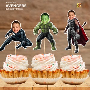 Adornos personalizados para cupcakes con caras de superhéroes, adornos inspirados en caras de superhéroes, adornos personalizados para cupcakes de superhéroes, archivo digital