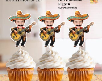 Adornos personalizados para cupcakes con caras de Fiesta (archivo digital)