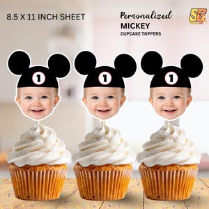 Mickey Mouse Personalized Face Cupcake Toppers or Stickers - (Digital File)