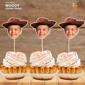 Woody Personalized Face Cupcake Toppers Inspired Face Cupcake Toppers, Personalized Custom Cupcake Toppers Superhero, Digital File