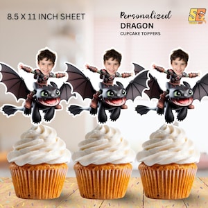 Topper per cupcake personalizzati a forma di drago senza denti: decorazioni personalizzate per feste di compleanno - (file digitale)