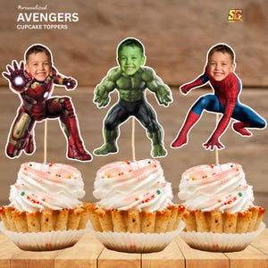 Adornos personalizados para cupcakes con caras de superhéroes, adornos inspirados en caras de superhéroes, adornos personalizados para cupcakes de superhéroes, archivo digital