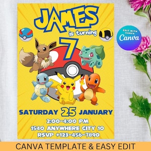 Pikachu Card Birthday Invitation with Picture Photo Printable Editable Template Digital or Printed Invites Birthday Invitation Boy