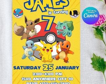 Pikachu Birthday Invitation: Photo Template, Printable Party Invite (Digital Download)