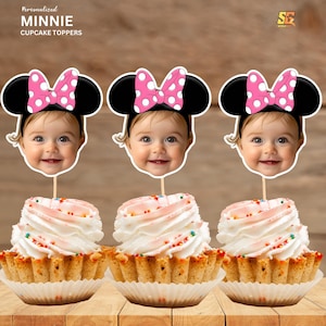 Minnie Personalized face cupcake toppers, Minnie Face Cupcake Toppers, Custom  Cupcake Toppers, Digital File