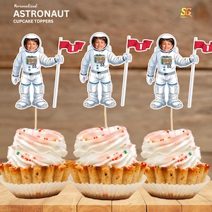 Astronaut Personalized Face Cupcake Toppers Inspired Face Cupcake Toppers, Personalized Custom Cupcake Toppers Superhero, Digital File