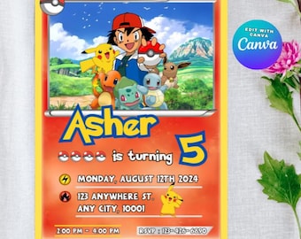 Pikachu Birthday Invitation: Photo Template, Printable, Editable (Digital Download