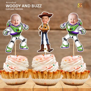 Woody and Buzz Personalized Face Cupcake Toppers Inspired Face Cupcake Toppers, Personalized Custom Cupcake Toppers Superhero, Digital File