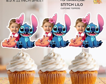 Adornos personalizados para cupcakes de Stitch y Lilo (archivo digital)