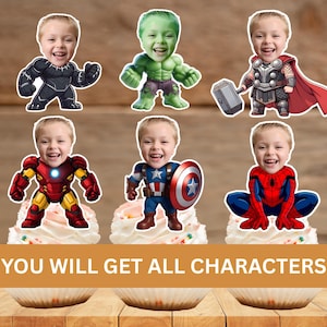 Super Heroes Personalized Face Cupcake Toppers Inspired Face Cupcake Toppers, Personalized Custom Cupcake Toppers Superhero, Digital File