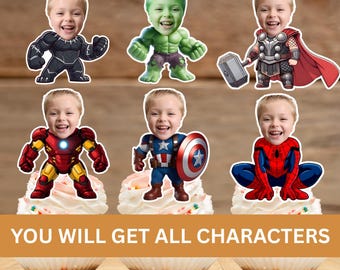 Adornos personalizados para cupcakes con caras de superhéroes, adornos para cupcakes inspirados en superhéroes, adornos personalizados para cupcakes, archivo digital.