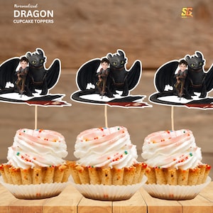Train your Dragon Personalized face cupcake toppers, Toothless Dragon Face Cupcake Toppers, Custom  Cupcake Toppers, Digital File