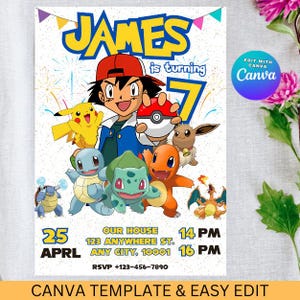 Tarjeta de Pikachu Invitación de cumpleaños con imagen Foto Imprimible Plantilla editable Invitaciones digitales o impresas Invitación de cumpleaños Niño