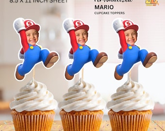 Super Mario Personalized Face Cupcake Toppers (Digital File)