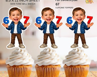 6 7 sechs sieben! 6-7 personalisierte Gesicht Cupcake Toppers | Birthday Party Weihnachtsdeko (Digitaler Download)