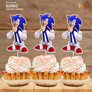 Sonic the hedgehog Personalized face cupcake toppers, Sonic Face Cupcake Toppers, Custom  Cupcake Toppers Game Inspired, Digital File