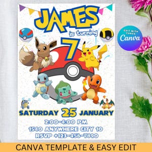 Pikachu Card Birthday Invitation with Picture Photo Printable Editable Template Digital or Printed Invites Birthday Invitation Boy