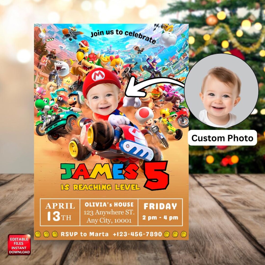 Personalized Mario Bros Invitation With Picture Photo Printable ...