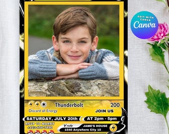 Pikachu Birthday Invitation: Photo Template, Printable Party Invite (Digital Download)
