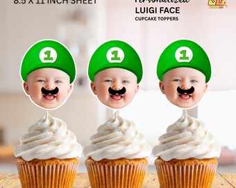 Luigi Face Personalized Cupcake Toppers - (Digital File)