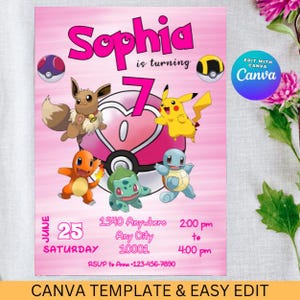 Pikachu Card Birthday Invitation with Picture Photo Printable Editable Template Digital or Printed Invites Birthday Invitation Girl