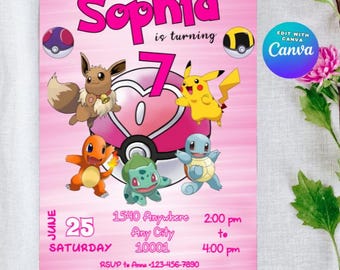 Pikachu Birthday Invitation: Photo Template, Printable, Editable (Digital Download)