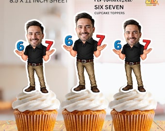 6 7 sechs sieben! 6-7 personalisierte Gesicht Cupcake Toppers | Birthday Party Weihnachtsdeko (Digitaler Download)