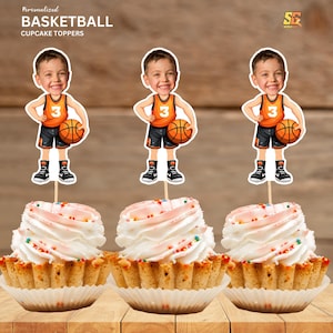 Basketball Player Personalized Face Cupcake Toppers Inspired Face Cupcake Topper, Personalized Custom Cupcake Topper Superhero, Digital File