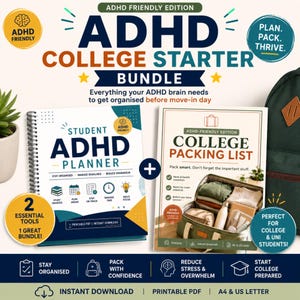 Studieplanerare för ADHD-studenter | ADHD-studentplanerare och packlista för högskolan | Paket med checklista för chefsfunktioner och studenthem