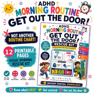 Ochtendroutine voor kinderen met ADHD | Reddingspakket voor een goede start van de dag | Visueel ochtendschema | Printbare routine voor executieve functies en school