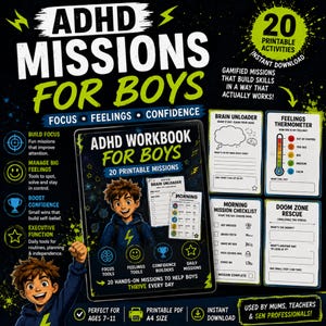 ADHD Workbook for Boys | 20 Printable Activities for Focus & Emotional Regulation