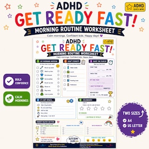 ADHD Morning Routine Worksheet | Kids Morning Routine Checklist | Executive Function Help | School Morning Routine Printable PDF