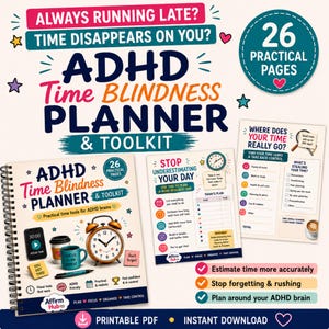 Tidsplanerare och uppgiftsspårare | ADHD-tidsblockering och tidsblindhet utskrivbar