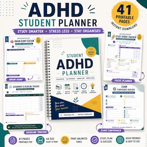 ADHD Student Planner | College Study Planner, Assignment & Homework Tracker PDF