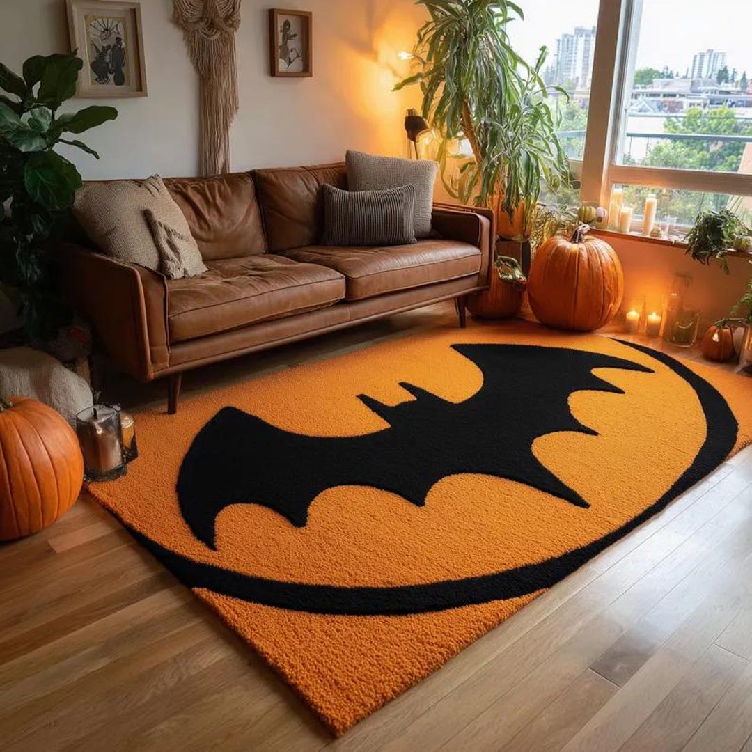 Hand-tufted Wool Bat Rug: Halloween Gothic Decor, Orange & Black - Etsy
