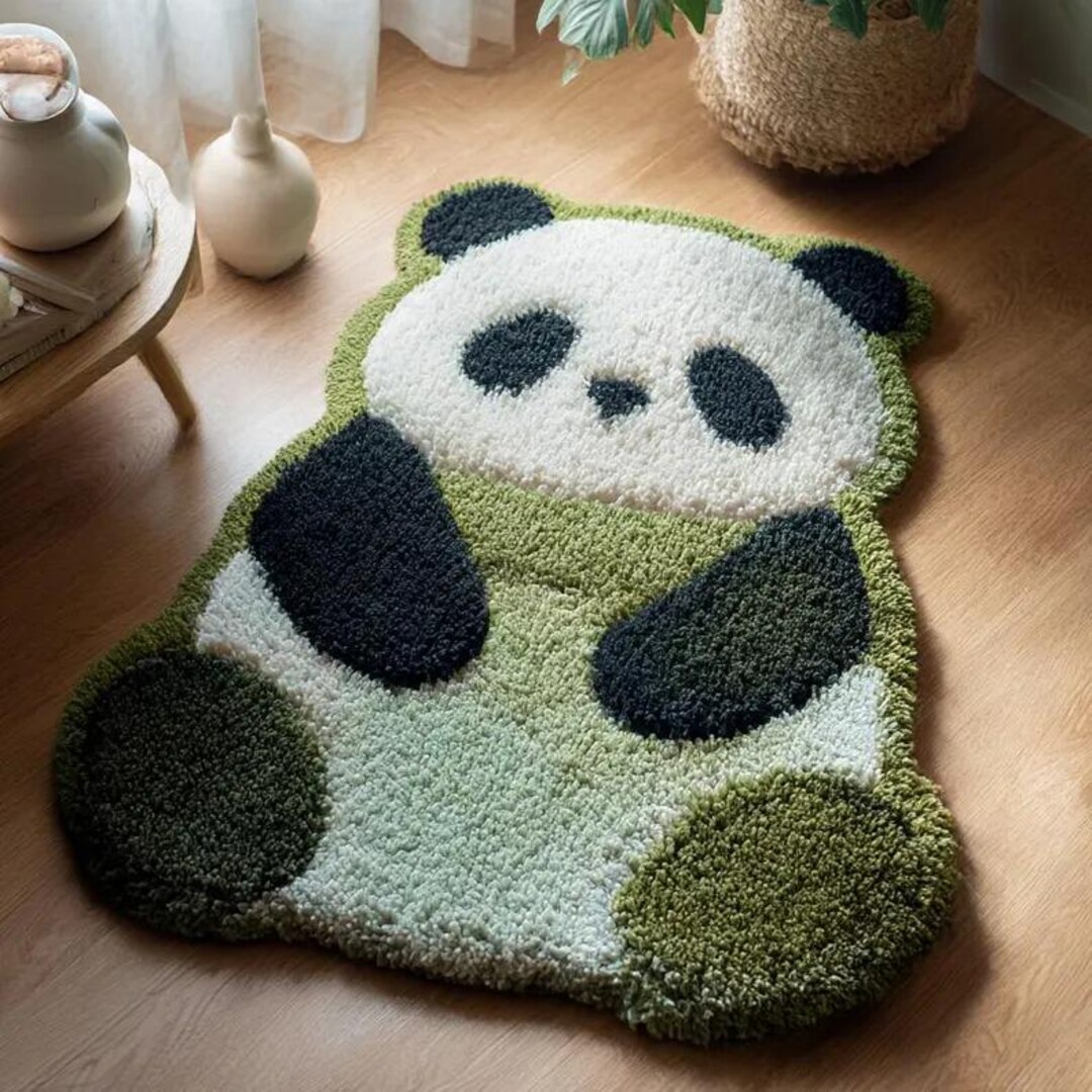 Panda Rug Tufting Moss Panda Tufted Rug: Eco-friendly Plush Carpet for Kids - Etsy