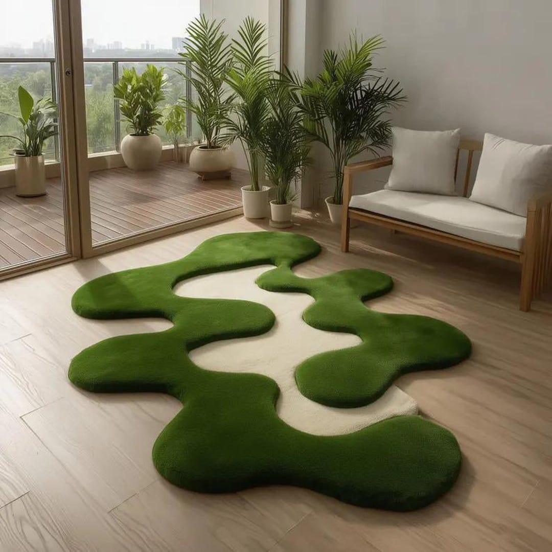 Green Moss Abstract Wavy Tufted Carpet, Nature Inspired Organic Floor ...