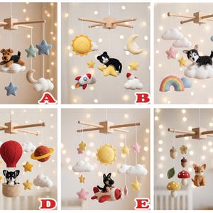 Babymobiel met gehaakte hond en kat, op maat gemaakte gehaakte hond en kat, babymobiel voor de babykamer, babywiegmobiel, cadeau voor babyverzorger, cadeau voor de eerste maand afbeelding 2