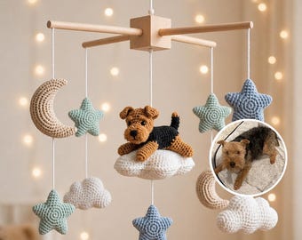 Baby Mobile with Crocheted Dog Cat, Custom Crochet Dog Cat, Nursery Mobile For Baby, Baby Crib Mobile, Nursery Worker Gift, First Month Gift