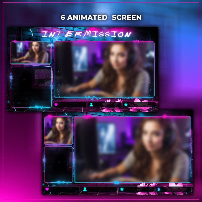 Cyberpunk Sakura Stream Overlay Pack | Animated Neon Pink & Blue ...