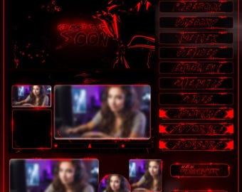 Paquete de superposiciones de Twitch con efecto neón rojo animado / Paquete de alertas para stream / Paneles y pantallas / OBS / Streamlabs / Kit para VTubers de YouTube