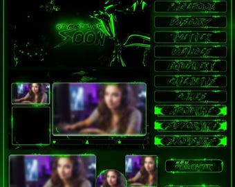 Green Neon Stream Overlay Bundle | Cyberpunk Glitch Twitch Pack | Animated Futuristic VTuber Graphics | OBS Streamlabs | Gamer Streamer Kit